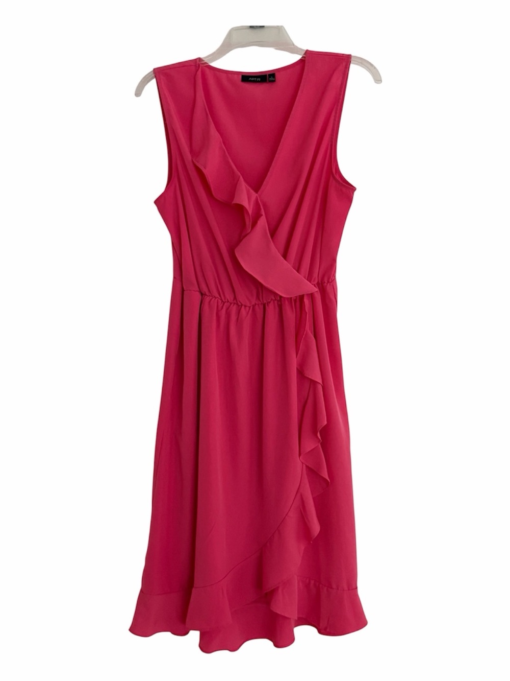 Apt. 9 Coral Pink Ruffle Faux Wrap Midi Dress Elastic Waist Size Large